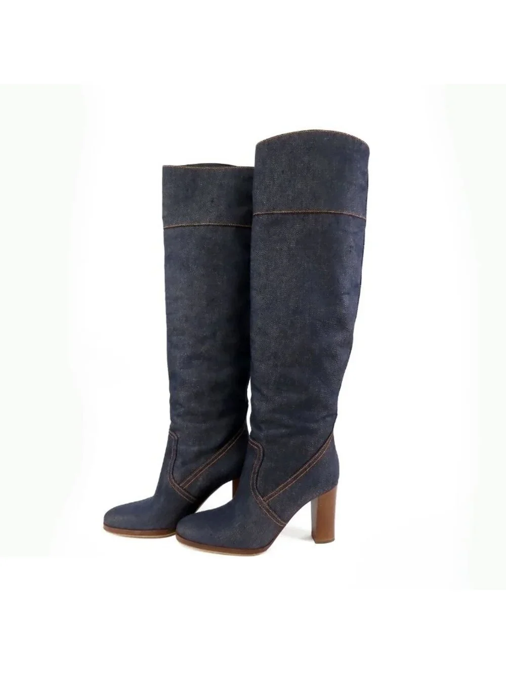 Hermes Denim Long Boots Blue Pull on